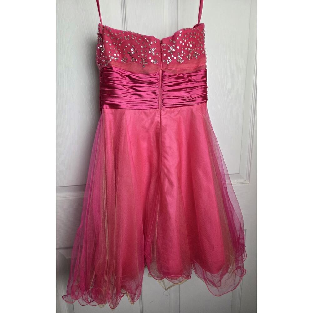 Fiesta Pink Women’s beaded Sequin Dress Size XS Short Strapless Tulle Prom Party - Picture 2 of 11